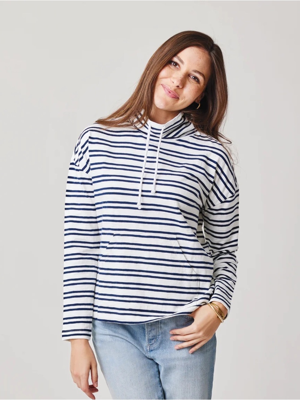 Carve Designs Women’s Bodie Funnel Neck Shirt In Cloud Breton Size M